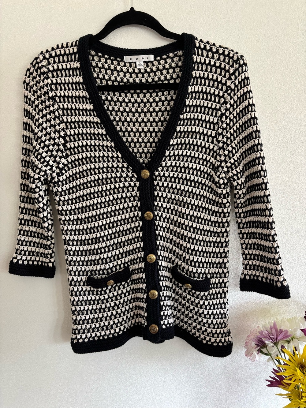CAbi | Black & White Knit Cardigan